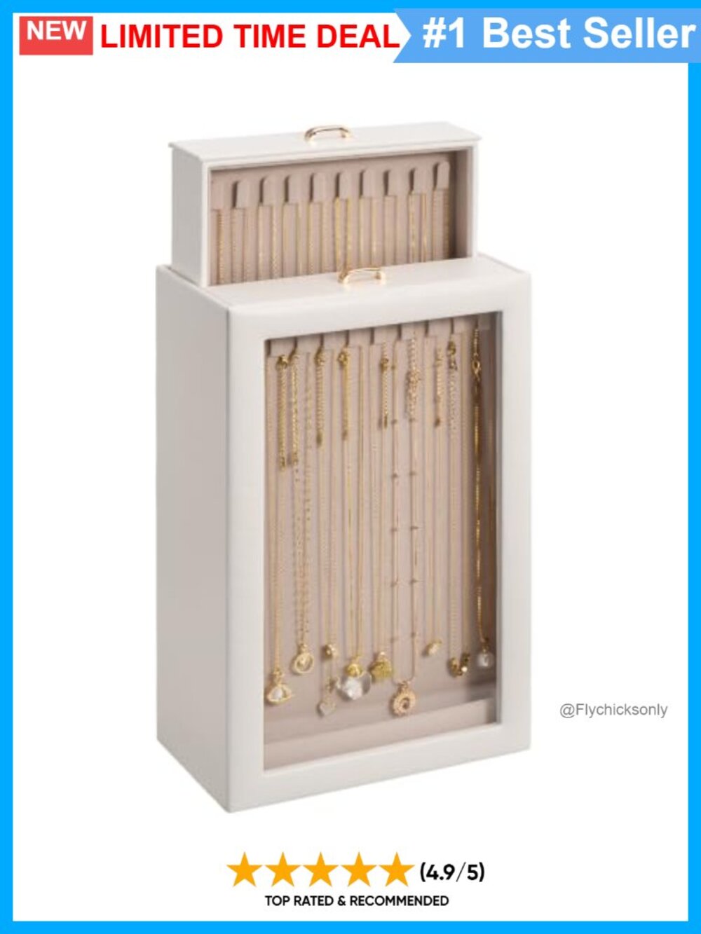 Necklace Organizer Box PU Leather Velvet Lining 40 Hooks Jewelry Storage